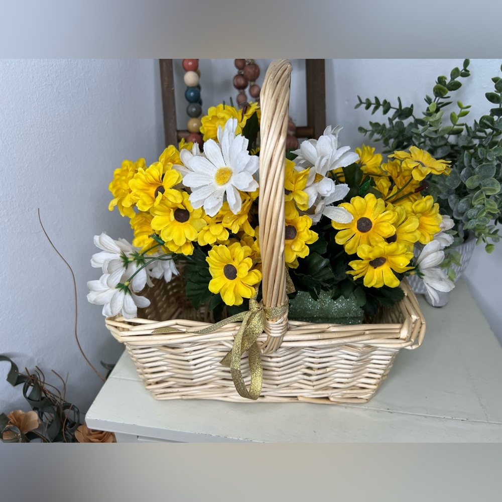 Faux Daisies with Basket